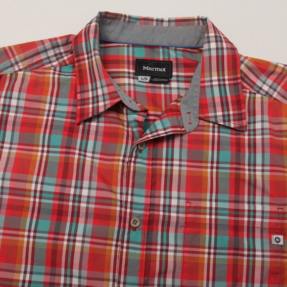 Marmot Other - Marmot Men's Large L Short Sleeve Plaid Button-Down Casual Shirt Red Teal